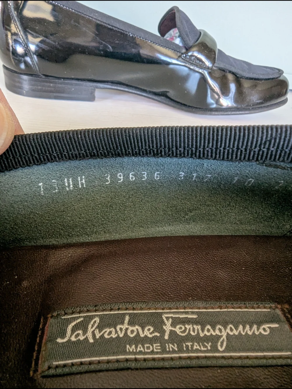 Salvatore Ferragamo Black Patent & Fabric Slip-On Loafers